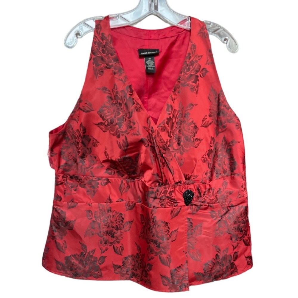 Lane Bryant Floral Sleeveless Faux Wrap Brooch Blouse Red Black Size 20